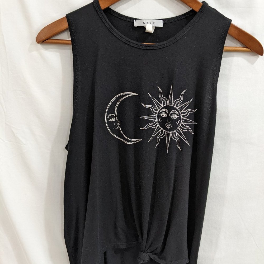 Ladies sun & moon tie front tank top